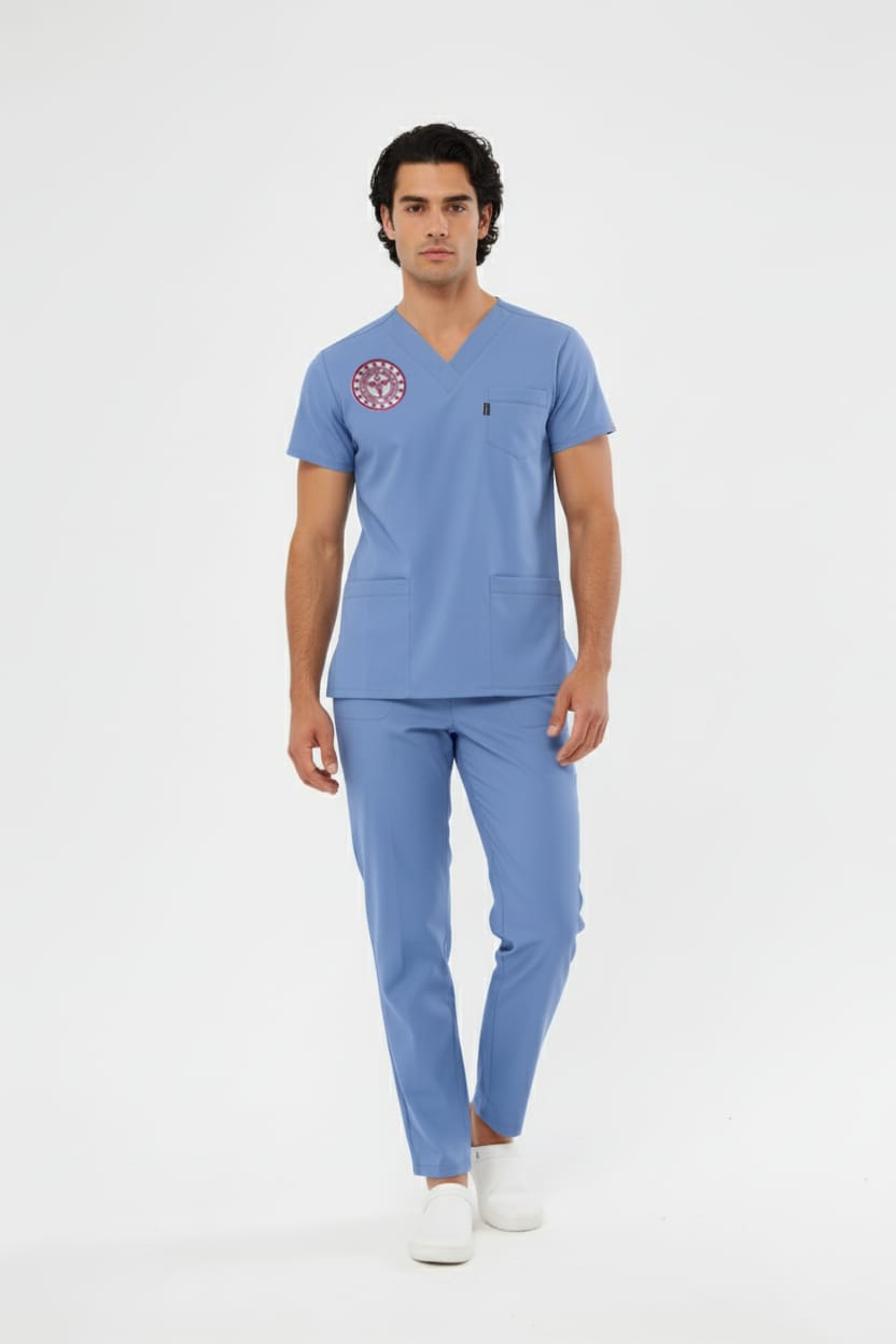 Alaska Mavisi Doktor Hekim Forması Likralı Scrubs Takım (Yeni Yönetmeliğe Uygun - Alaskan Blue) - Class ÜniformaMedikal Scrubs
