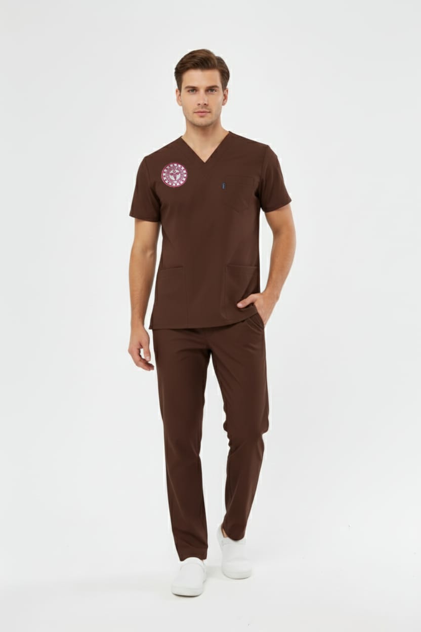 Kahverengi Diğer Sağlık Meslek Mensupları Hastane Forması Likralı Scrubs Takım (Yeni Yönetmeliğe Uygun - Friar Brown) - Class ÜniformaMedikal Scrubs