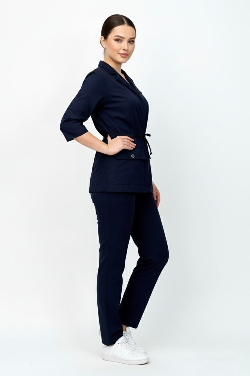 L I S B O N | Lacivert Premium Likralı Ceket Üniforma Takım - Class ÜniformaMedikal Scrubs