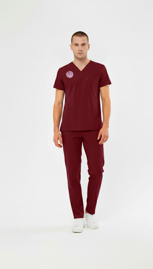 Bordo Lisans-Lisansüstü Hastane Forması Likralı Scrubs Takım(Yeni Yönetmeliğe Uygun - Biking Red) - Class ÜniformaMedikal Scrubs