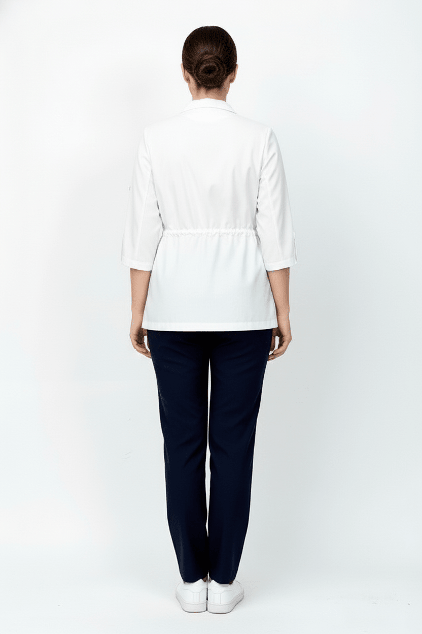L I S B O N | Beyaz & Lacivert Premium Likralı Ceket Üniforma Takım - Class ÜniformaMedikal Scrubs