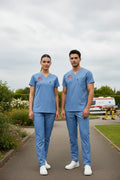 Alaska Mavisi Doktor Hekim Forması Likralı Scrubs Takım (Yeni Yönetmeliğe Uygun - Alaskan Blue) - Class ÜniformaMedikal Scrubs