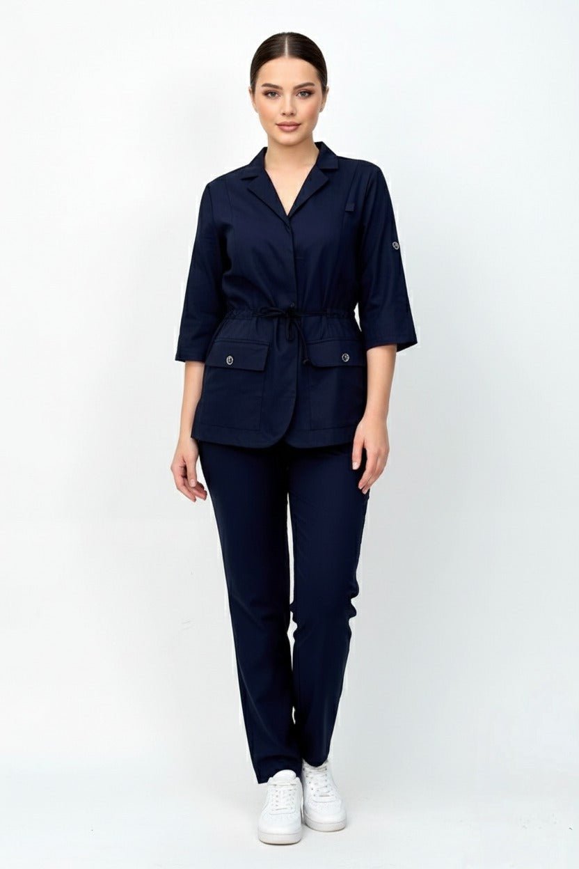 L I S B O N | Lacivert Premium Likralı Ceket Üniforma Takım - Class ÜniformaMedikal Scrubs