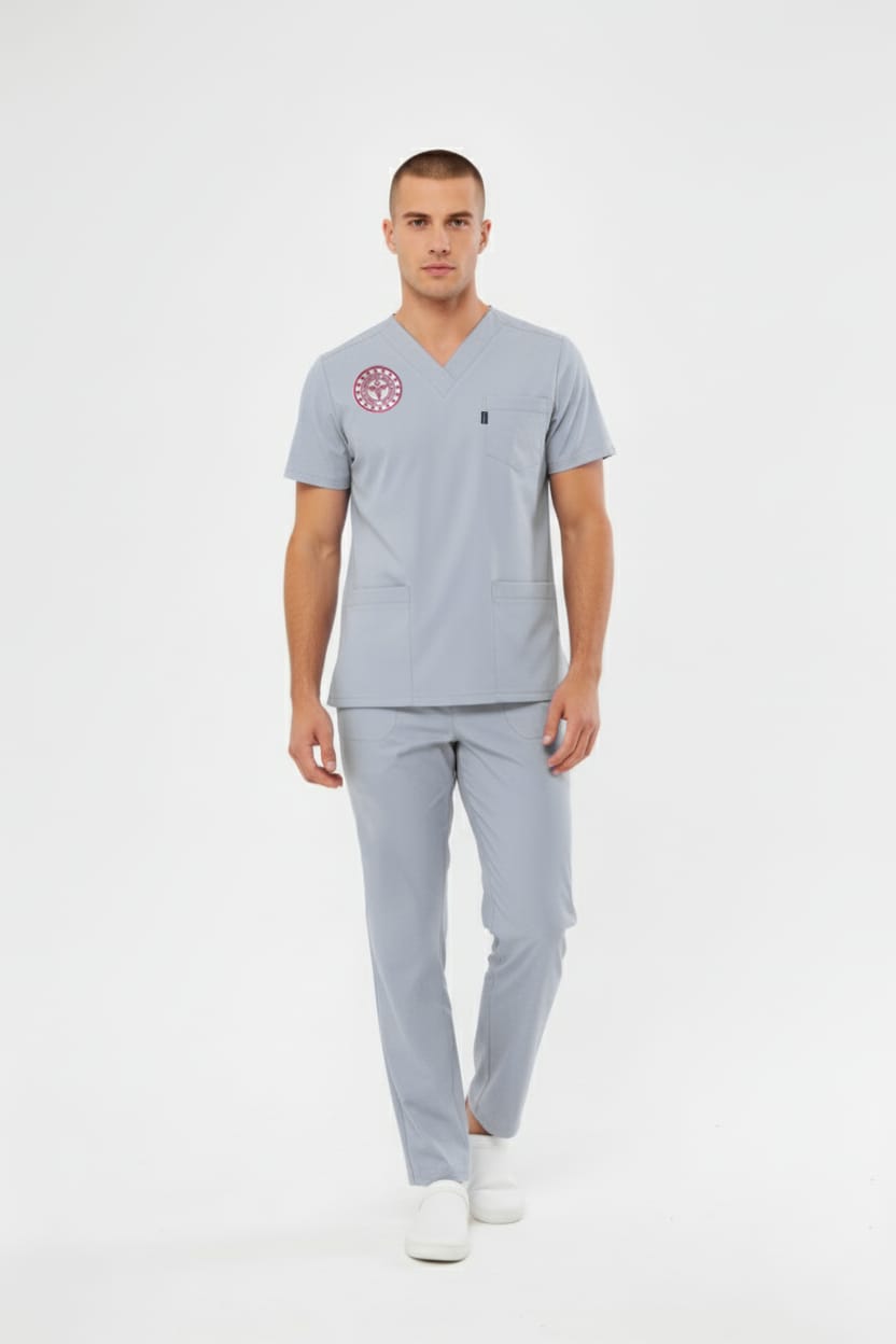 Gri Teknik Hizmetler Forması Likralı Scrubs Takım (Yeni Yönetmeliğe Uygun - Neutral Gray) - Class ÜniformaMedikal Scrubs