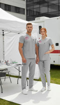 Gri Teknik Hizmetler Forması Likralı Scrubs Takım (Yeni Yönetmeliğe Uygun - Neutral Gray) - Class ÜniformaMedikal Scrubs
