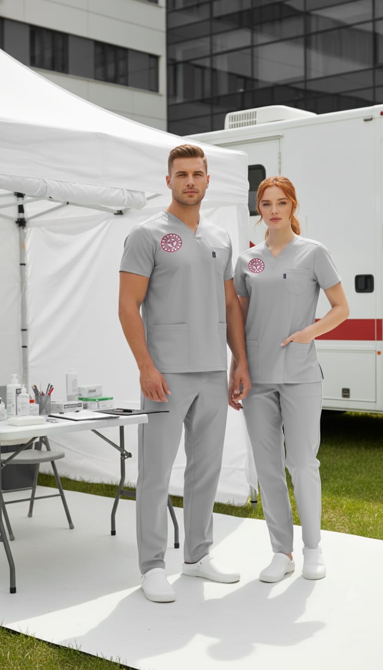 Gri Teknik Hizmetler Forması Likralı Scrubs Takım (Yeni Yönetmeliğe Uygun - Neutral Gray) - Class ÜniformaMedikal Scrubs