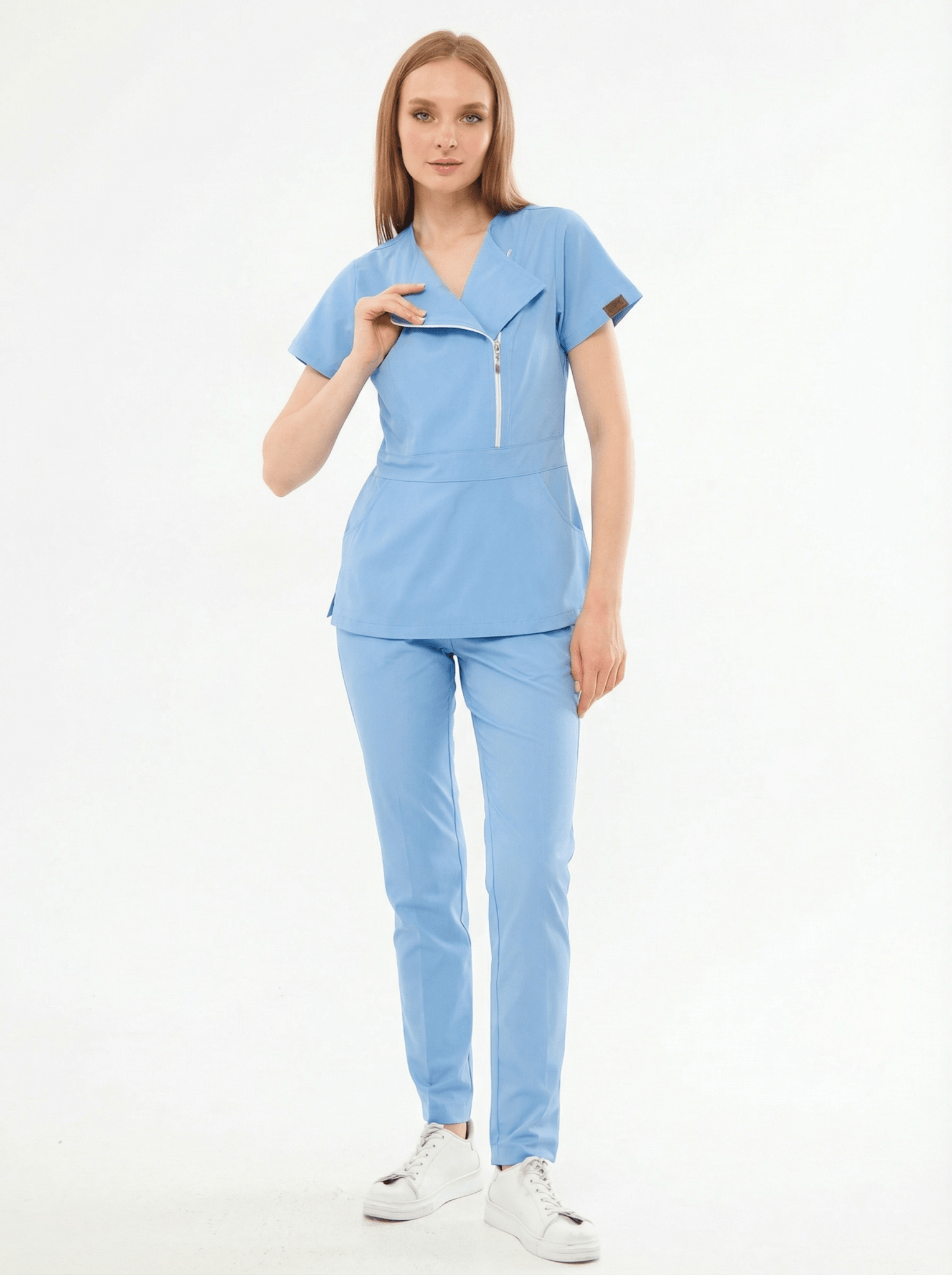 K I E V | Bebe Mavisi Lüks Likralı Hemşire Üniforması - Class ÜniformaMedikal Scrubs