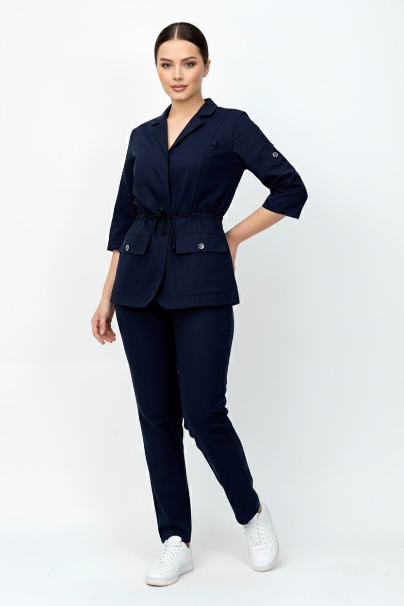 L I S B O N | Lacivert Premium Likralı Ceket Üniforma Takım - Class ÜniformaMedikal Scrubs