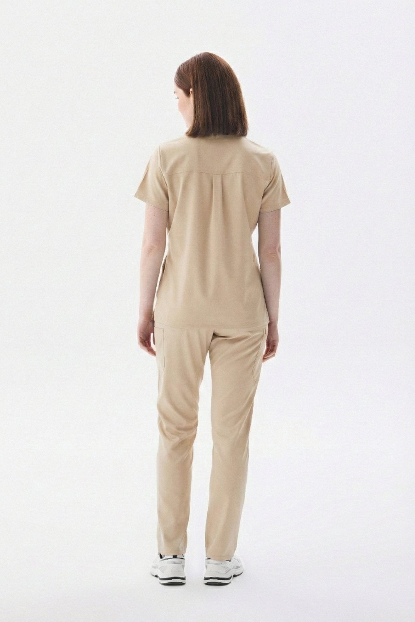 N O V A | Bej Düz Paça Pantolon Premium Likralı Üniforma Takımı - Class ÜniformaMedikal Scrubs