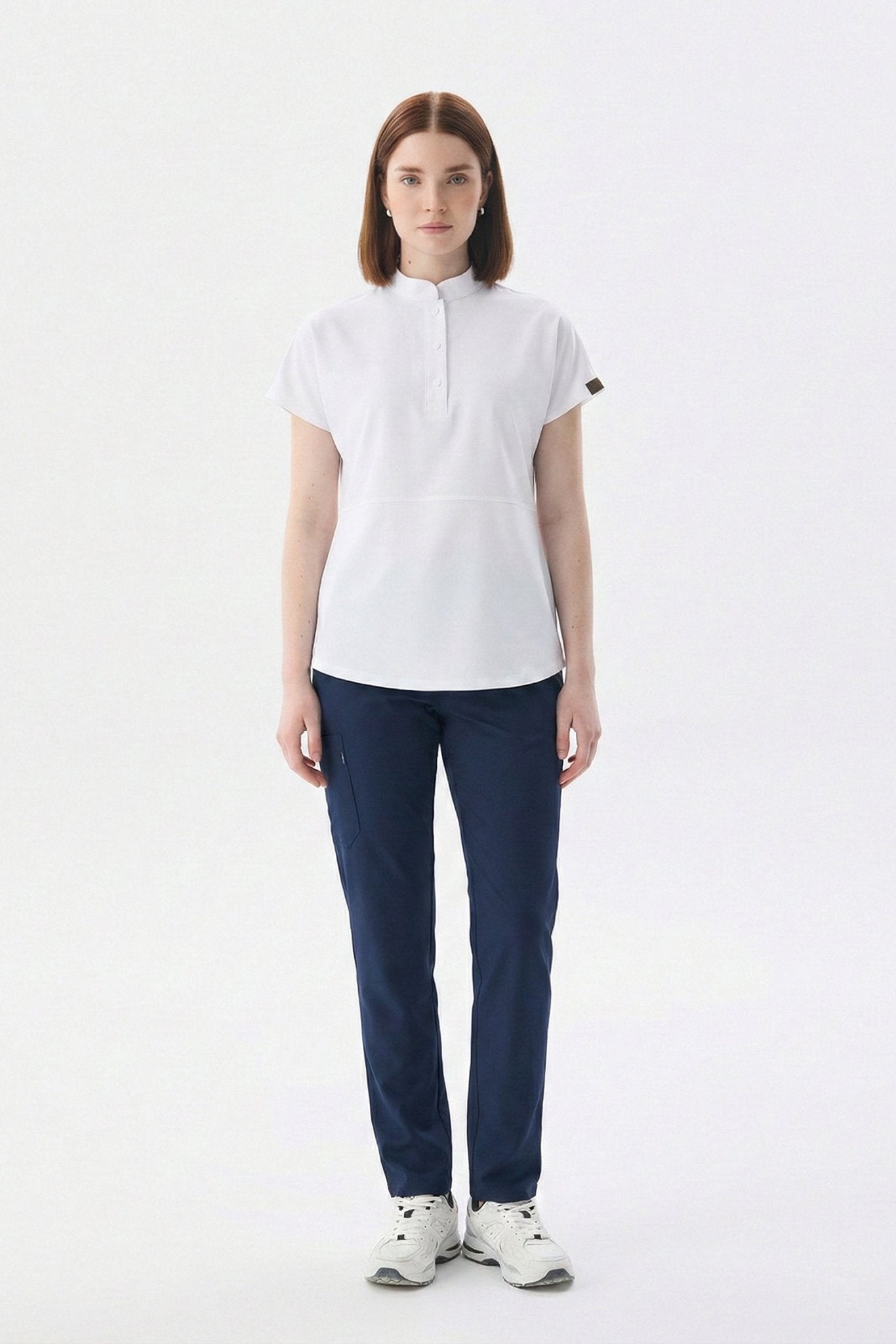N O V A | Beyaz & Lacivert Premium Likralı Üniforma Takımı - Class ÜniformaMedikal Scrubs
