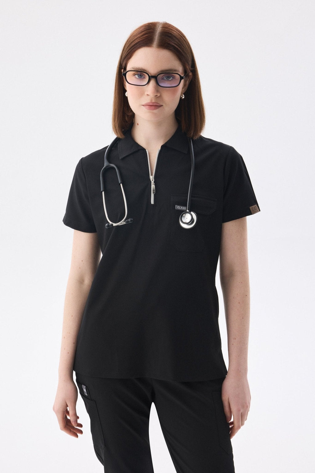 Polo Yaka Siyah Kadın Medikal Üniforma Scrubs Takımı - Class ÜniformaMedikal Scrubs