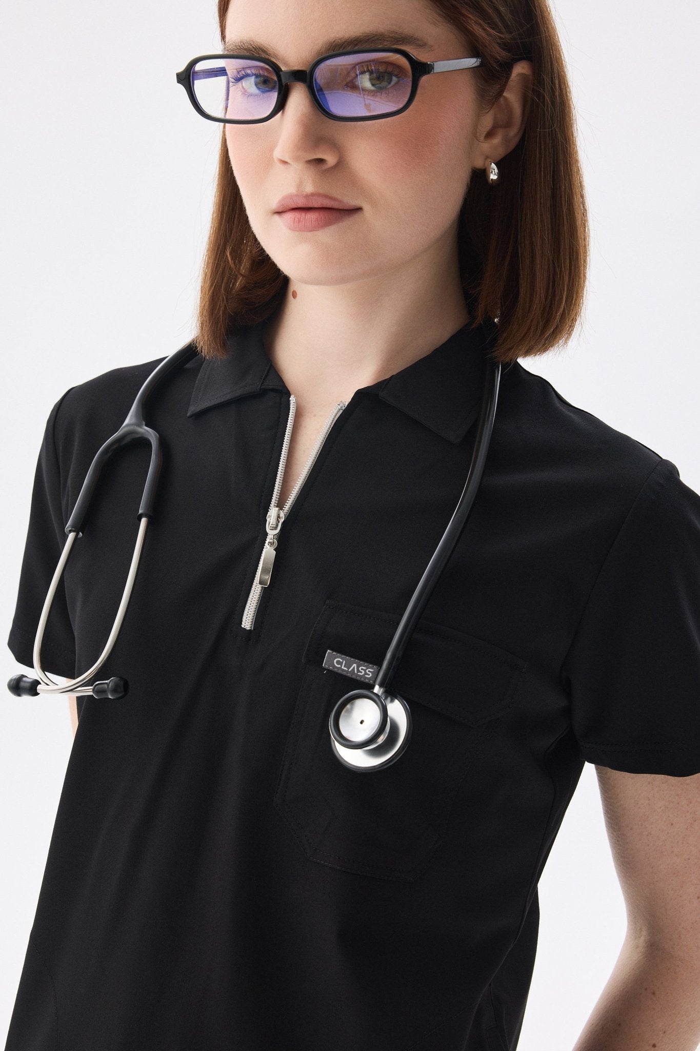 Polo Yaka Siyah Kadın Medikal Üniforma Scrubs Takımı - Class ÜniformaMedikal Scrubs