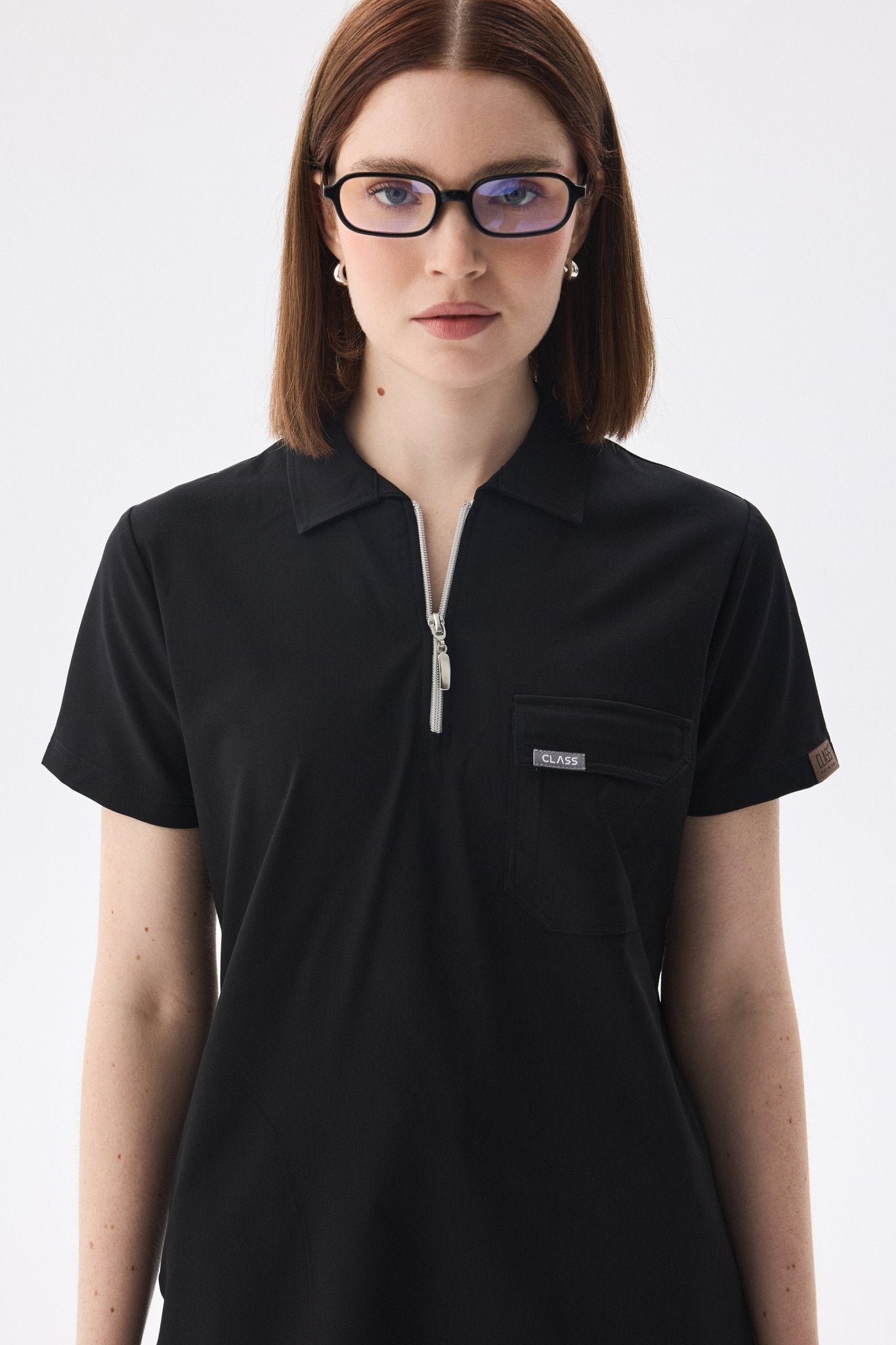 Polo Yaka Siyah Kadın Medikal Üniforma Scrubs Takımı - Class ÜniformaMedikal Scrubs