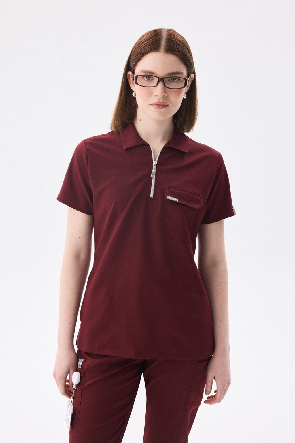 Polo Yaka Bordo Kadın Medikal Üniforma Scrubs - Class ÜniformaMedikal Scrubs