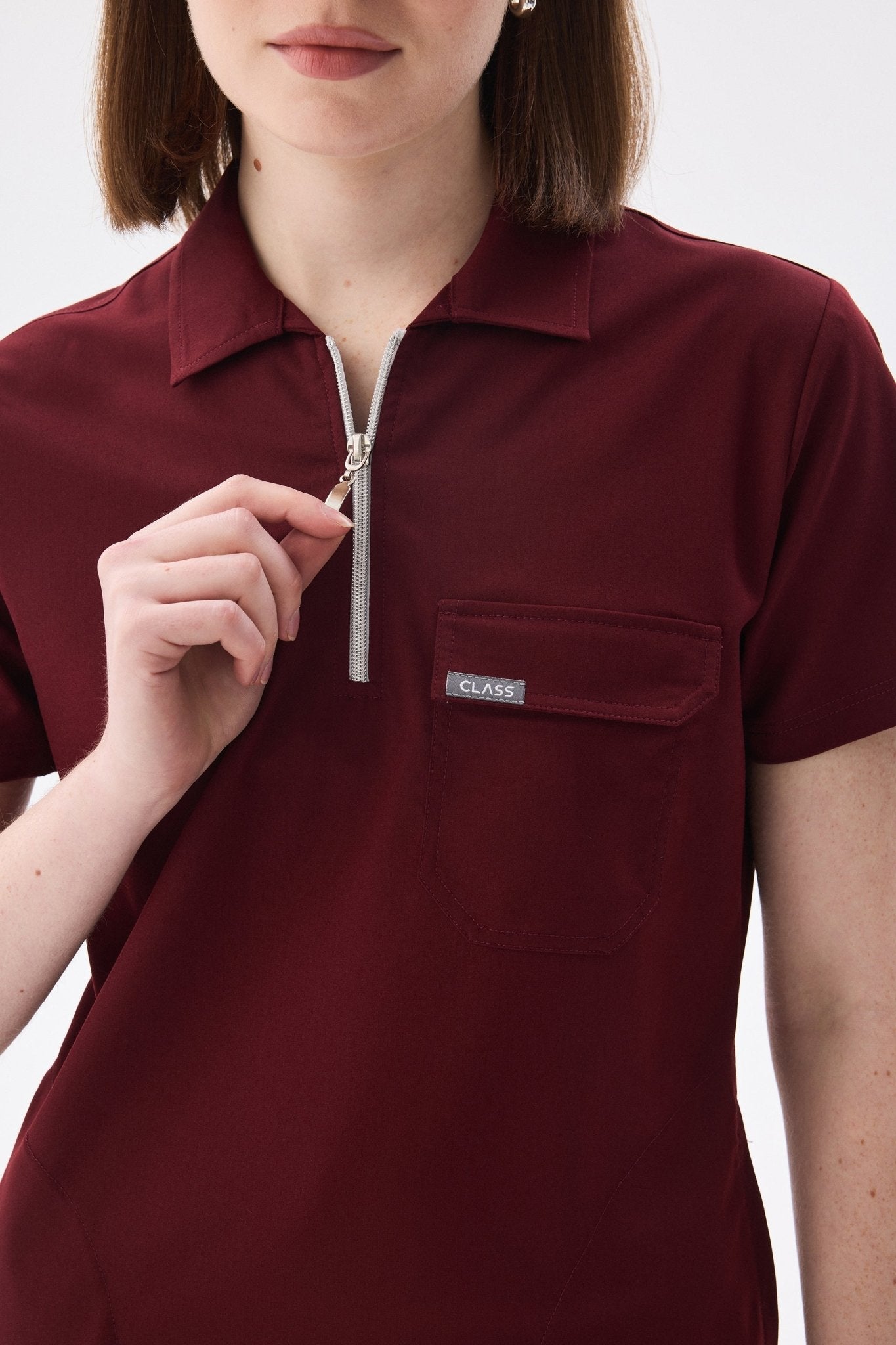 Polo Yaka Bordo Kadın Medikal Üniforma Scrubs - Class ÜniformaMedikal Scrubs