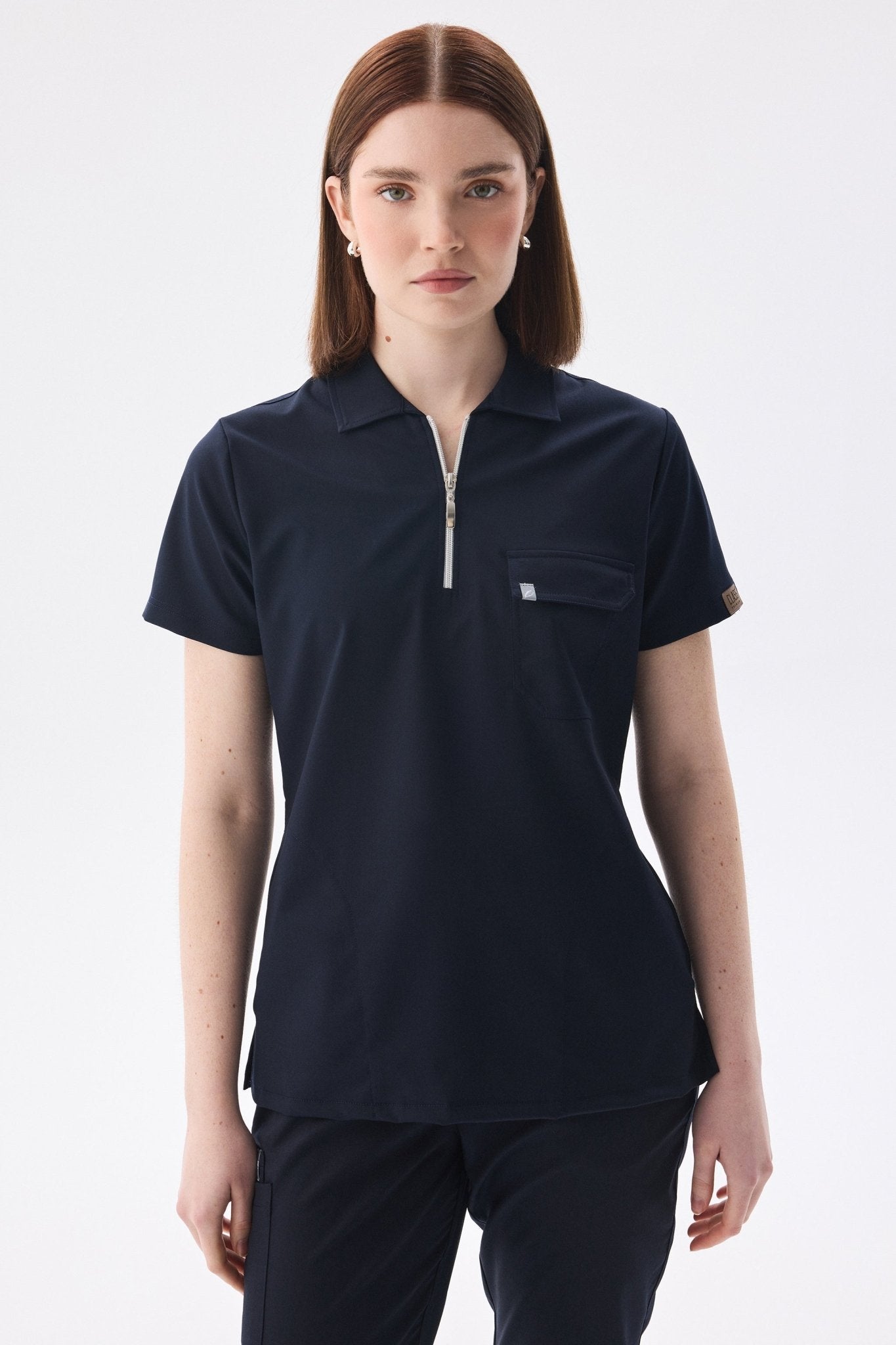 Polo Yaka Lacivert Kadın Medikal Üniforma Scrubs Takımı - Class ÜniformaMedikal Scrubs