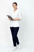 L I S B O N | Beyaz & Lacivert Premium Likralı Ceket Üniforma Takım - Class ÜniformaMedikal Scrubs