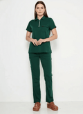 Polo Yaka Avcı Yeşili Kadın Medikal Üniforma Scrubs - Class ÜniformaMedikal Scrubs