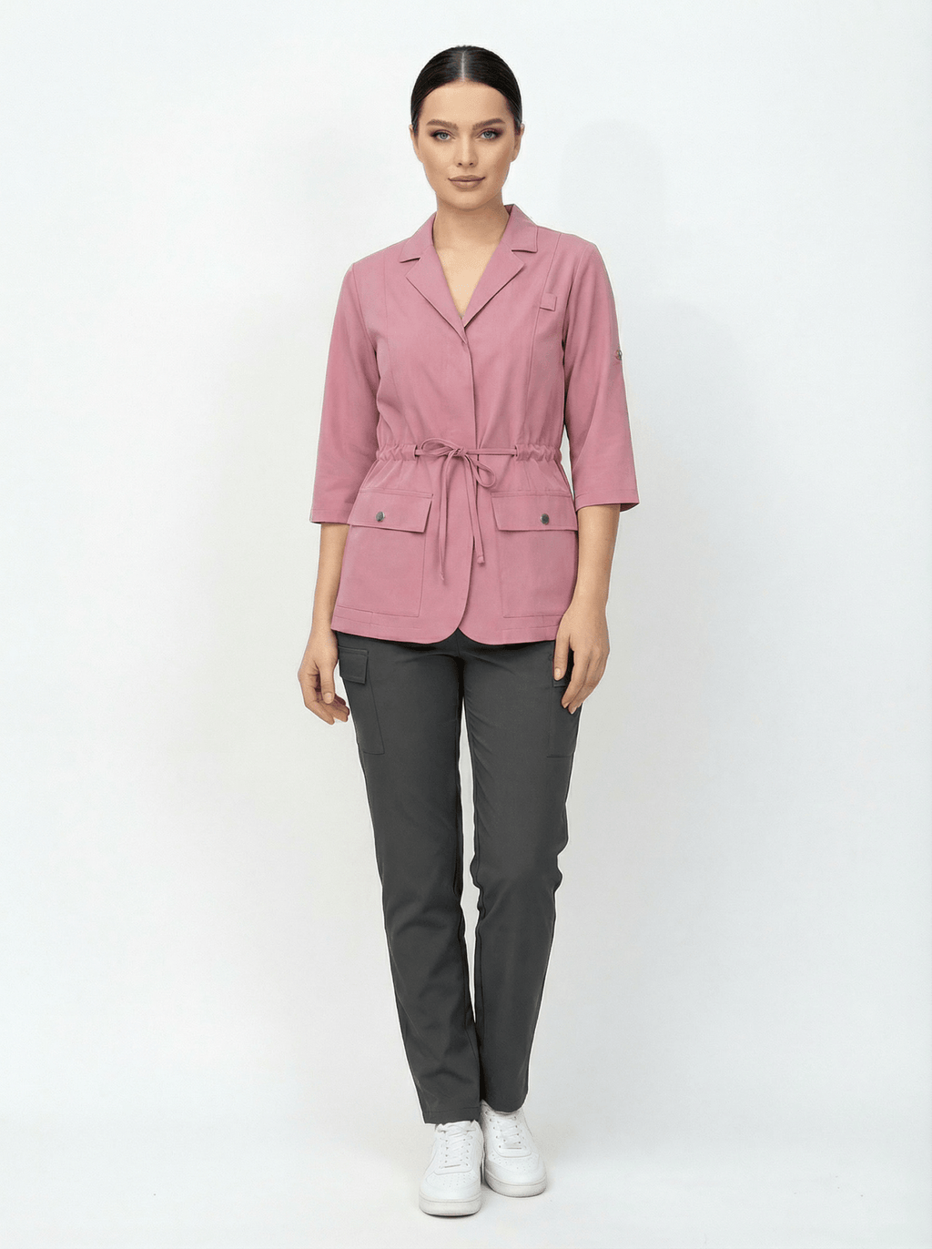 L I S B O N | Pembe & Siyah Premium Likralı Ceket Üniforma Takım - Class ÜniformaMedikal Scrubs