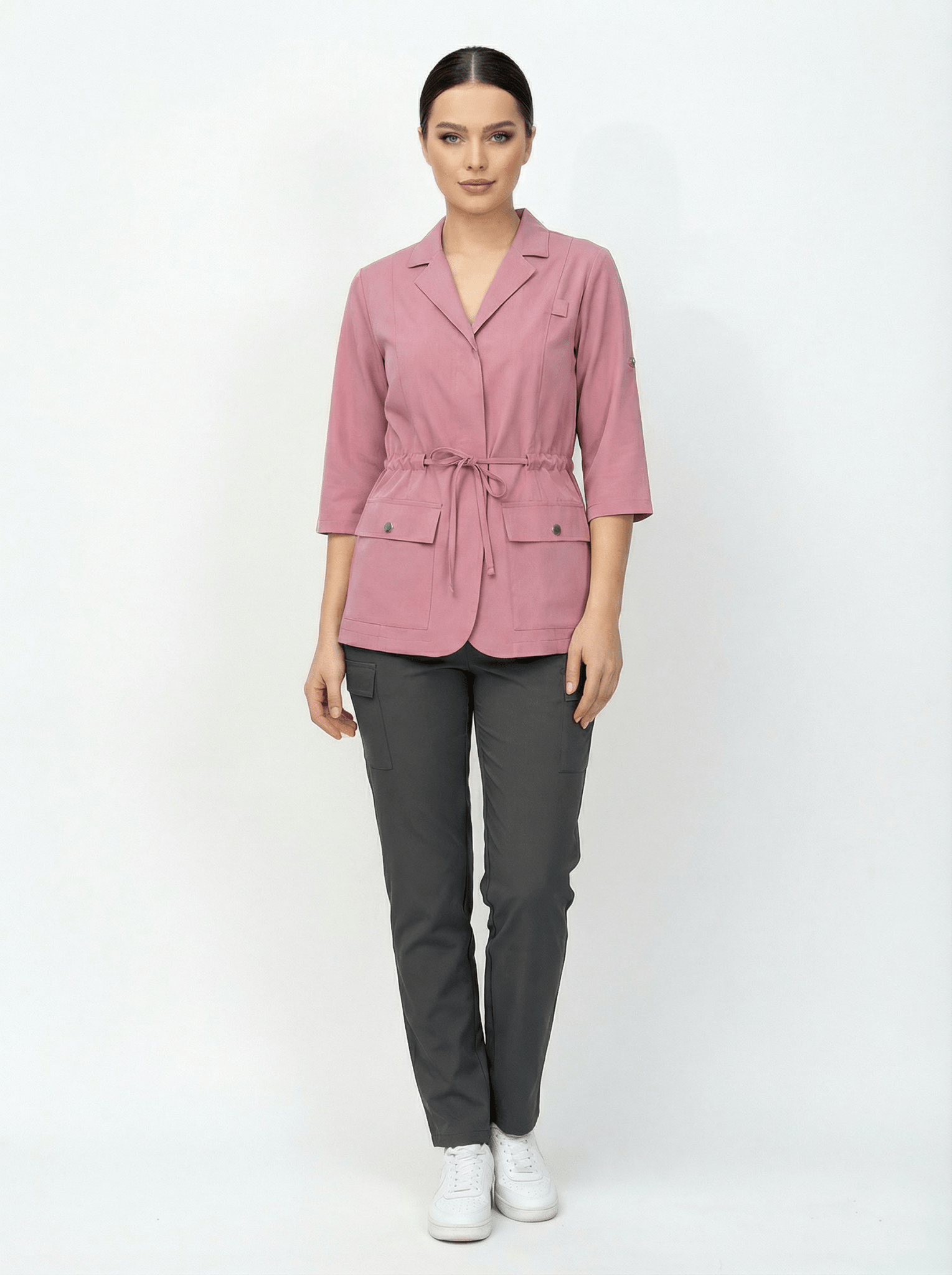L I S B O N | Pembe & Siyah Premium Likralı Ceket Üniforma Takım - Class ÜniformaMedikal Scrubs