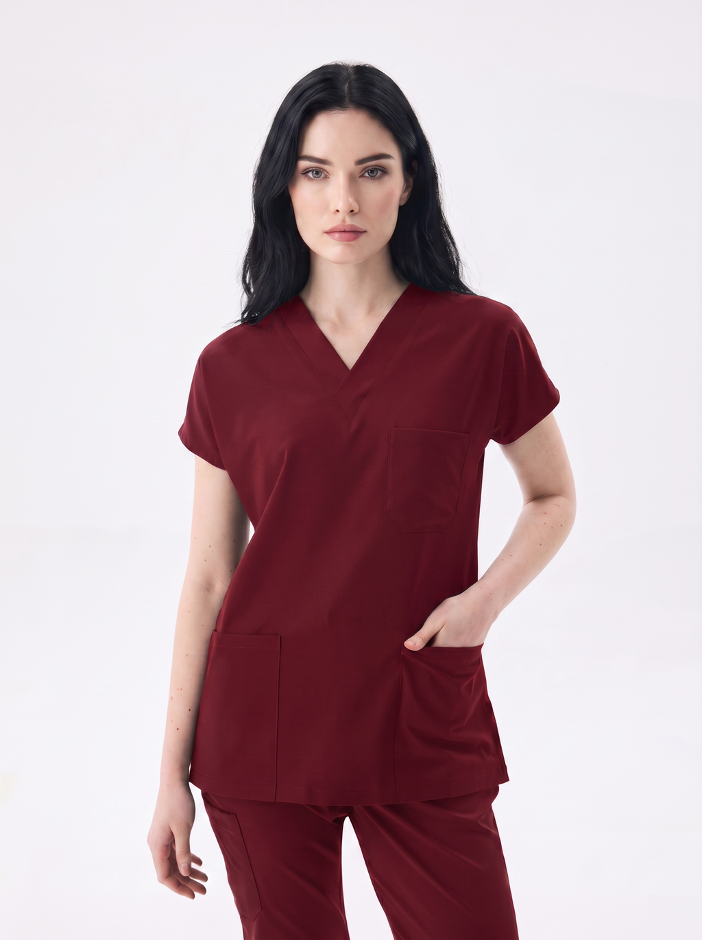 New York - Classic Bordo Kadın Likralı Üniforma Takımı