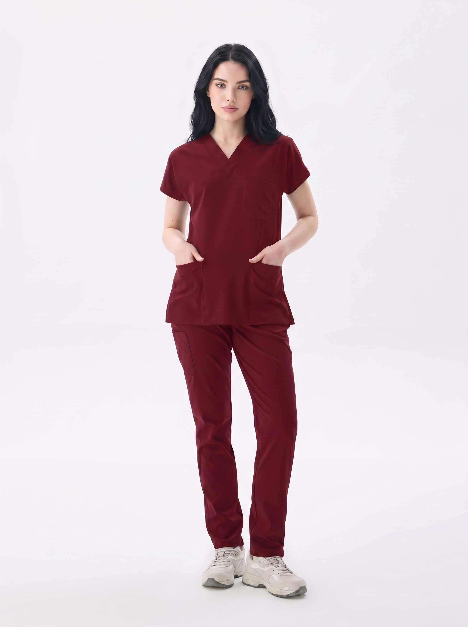 New York - Classic Bordo Kadın Likralı Üniforma Takımı