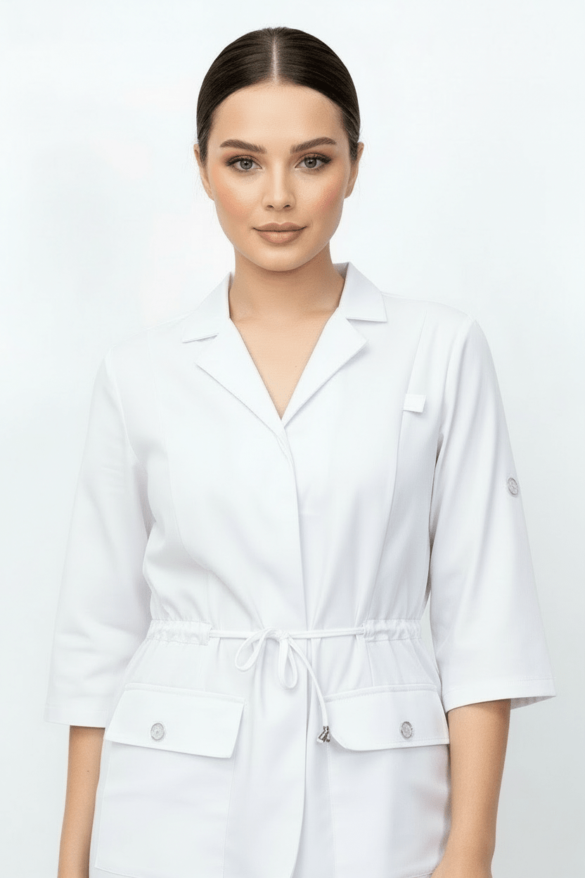 L I S B O N | Beyaz Premium Likralı Ceket Üniforma Takım - Class ÜniformaMedikal Scrubs