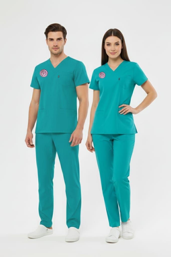 Turkuaz Aile Sağlığı Çalışan Forması Likralı Scrubs Takım (Yeni Yönetmeliğe Uygun - Bermuda) - Class ÜniformaMedikal Scrubs