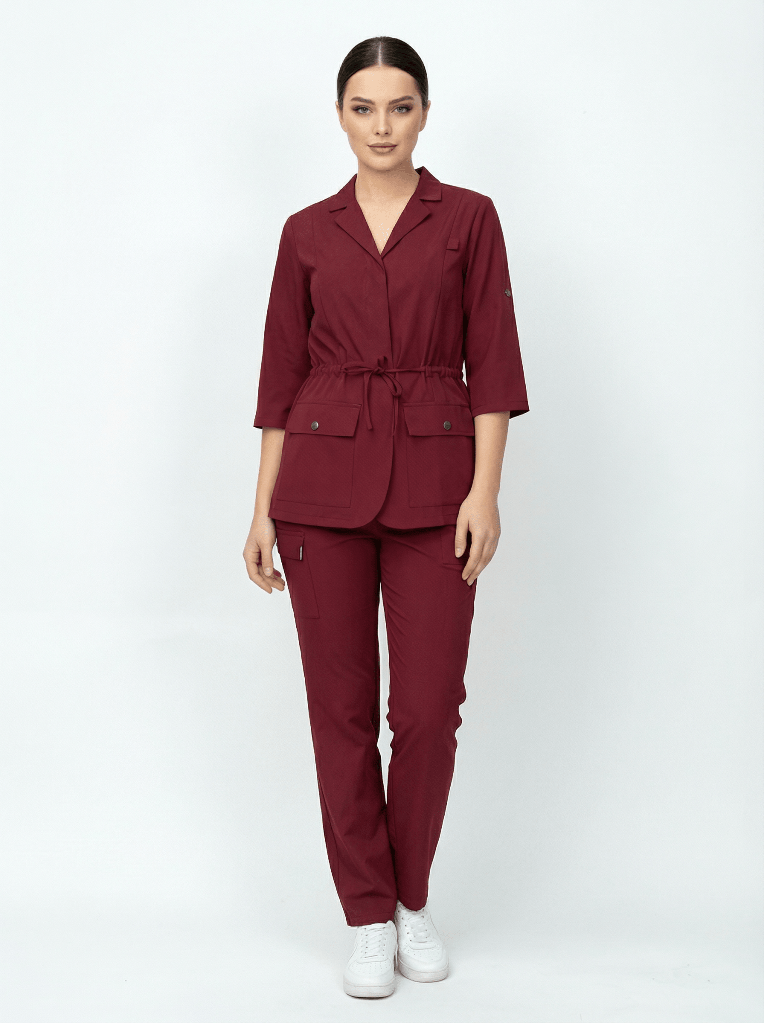L I S B O N | Bordo Premium Likralı Ceket Üniforma Takım - Class ÜniformaMedikal Scrubs