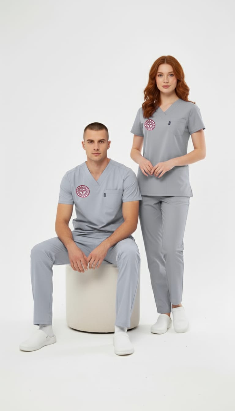 Gri Teknik Hizmetler Forması Likralı Scrubs Takım (Yeni Yönetmeliğe Uygun - Neutral Gray) - Class ÜniformaMedikal Scrubs
