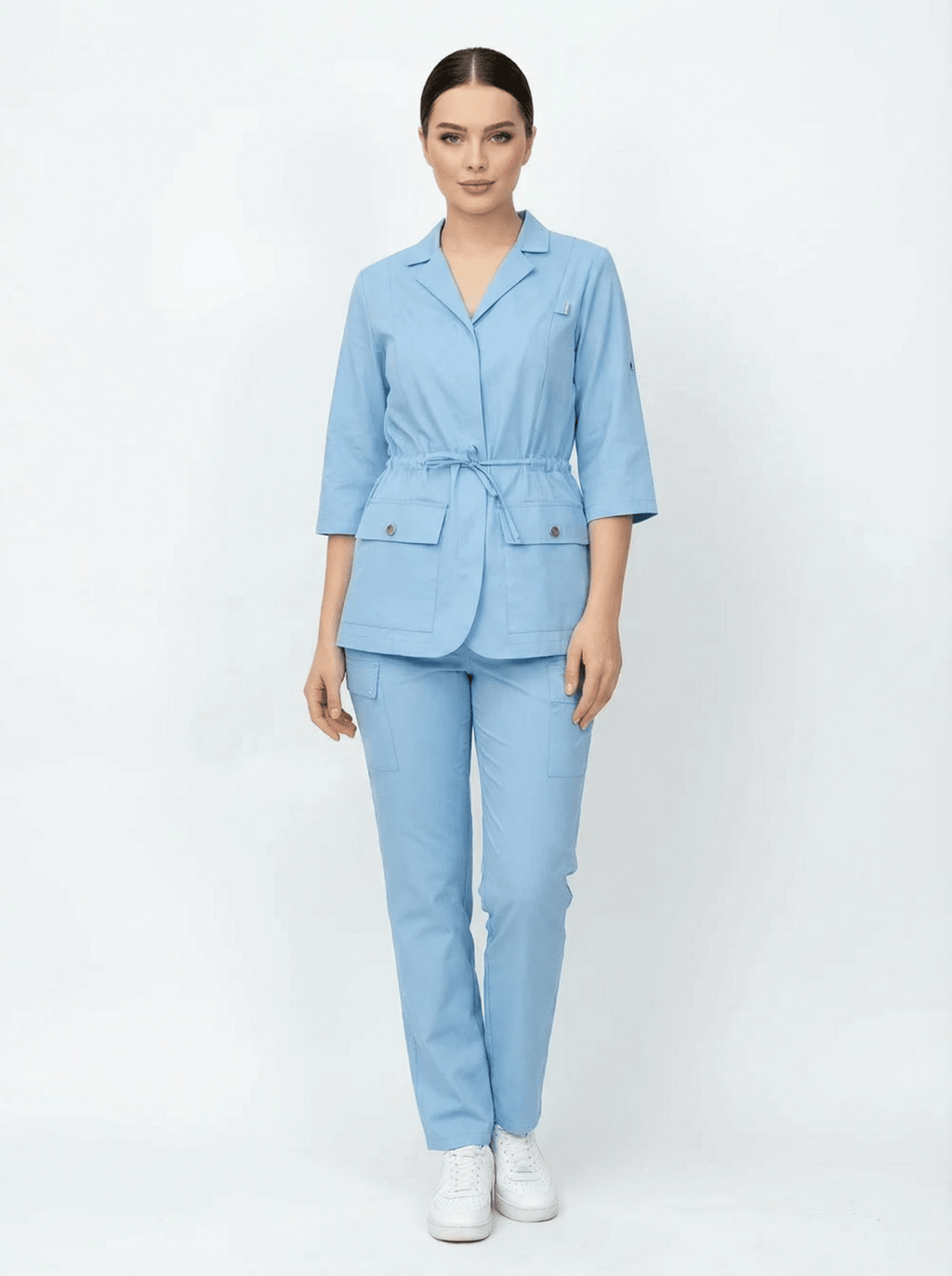 L I S B O N | Bebe Mavisi Premium Likralı Ceket Üniforma Takım - Class ÜniformaMedikal Scrubs