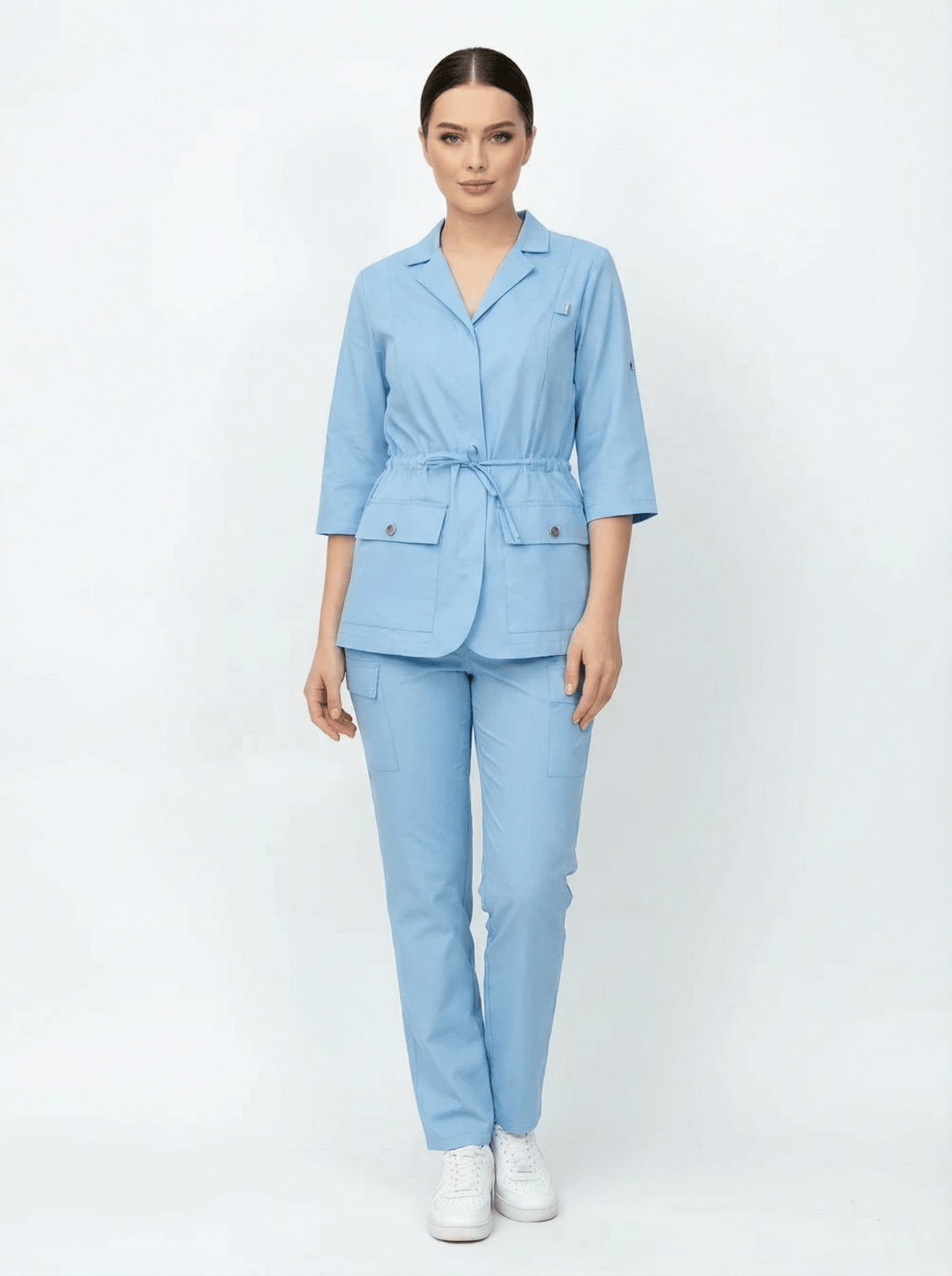 L I S B O N | Bebe Mavisi Premium Likralı Ceket Üniforma Takım - Class ÜniformaMedikal Scrubs
