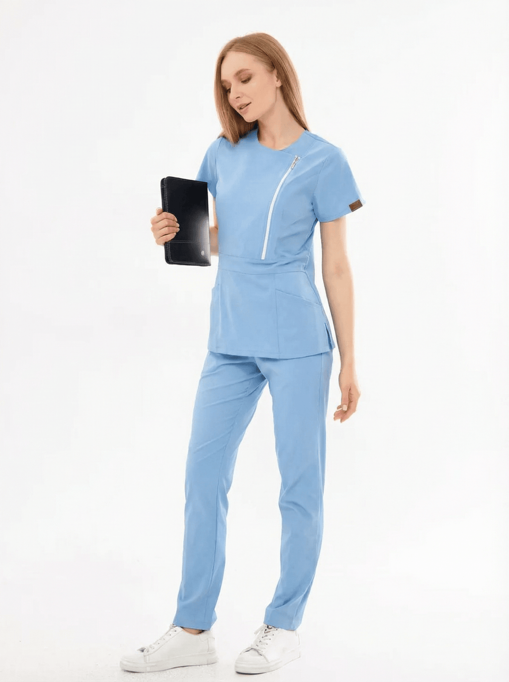 K I E V | Bebe Mavisi Lüks Likralı Hemşire Üniforması - Class ÜniformaMedikal Scrubs