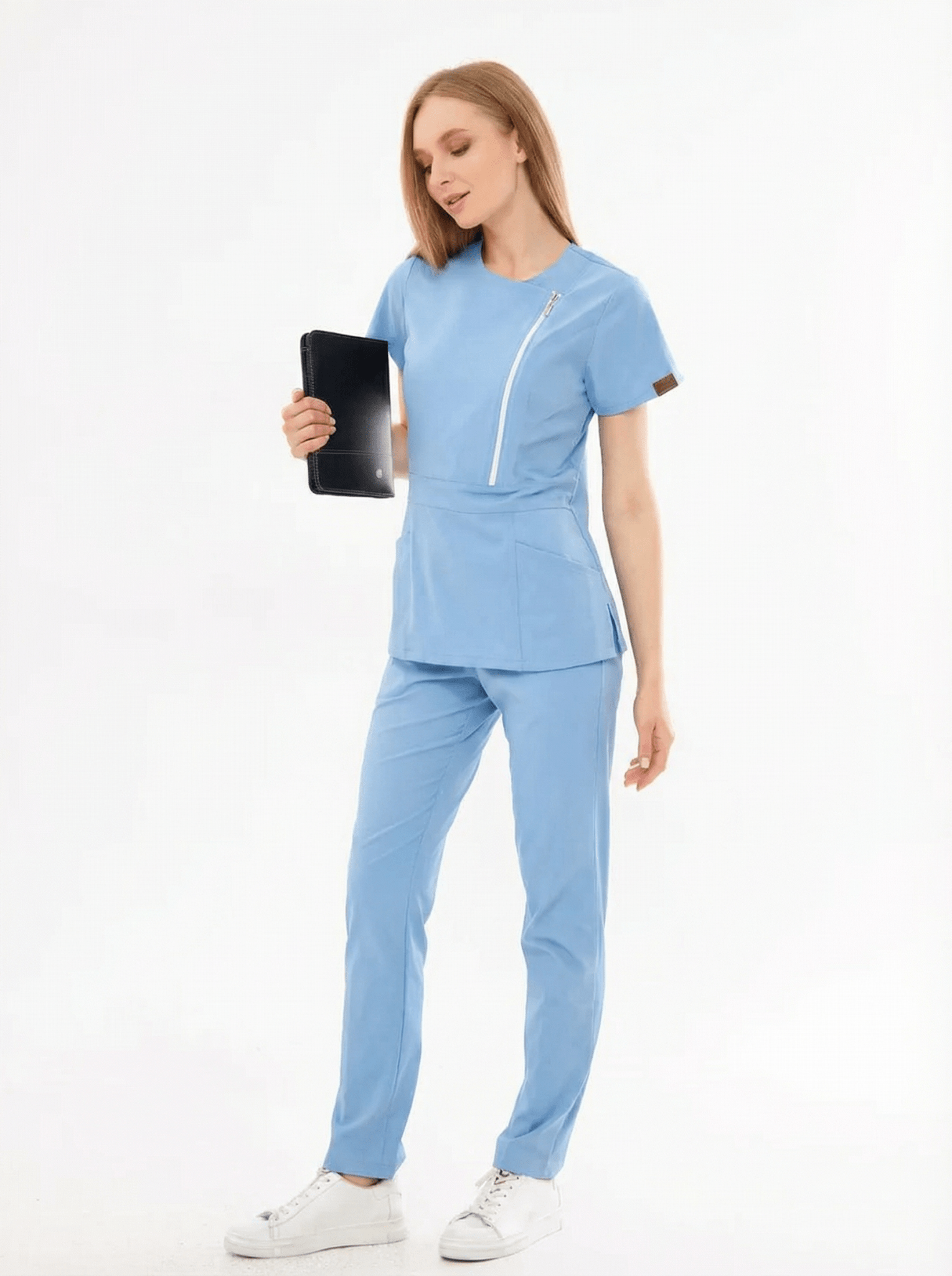 K I E V | Bebe Mavisi Lüks Likralı Hemşire Üniforması - Class ÜniformaMedikal Scrubs