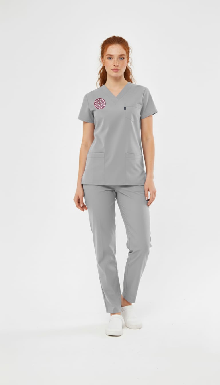 Gri Teknik Hizmetler Forması Likralı Scrubs Takım (Yeni Yönetmeliğe Uygun - Neutral Gray) - Class ÜniformaMedikal Scrubs