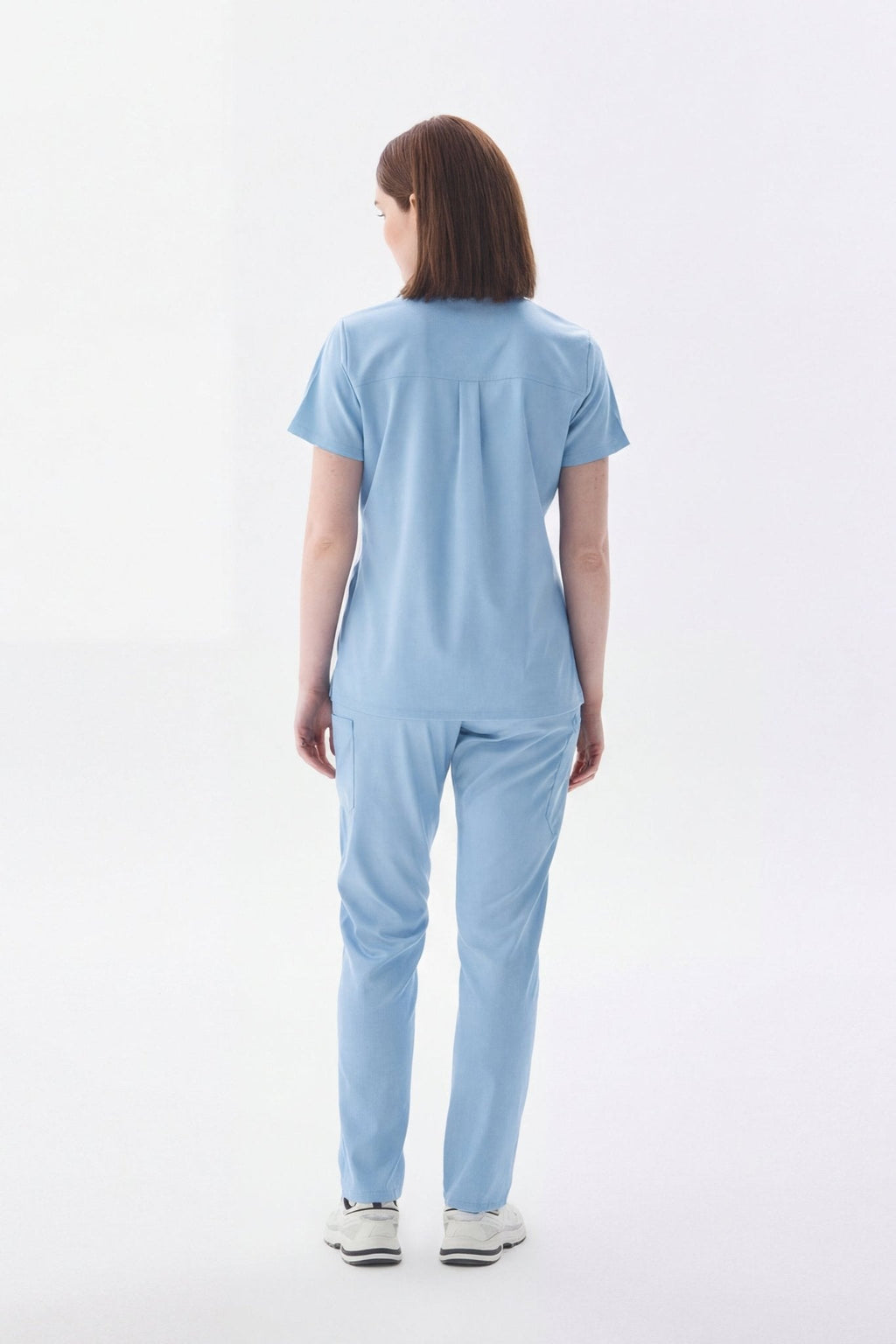 N O V A | Bebe Mavisi Kadın Likralı Hakim Yaka Yarım Pat Çıtçıtlı Hemşire Ve Doktor Forması Scrubs - Class ÜniformaMedikal Scrubs