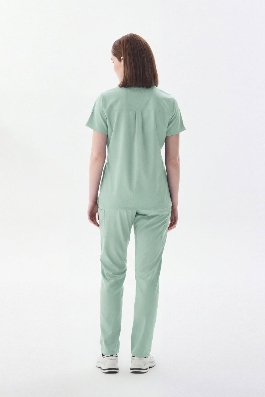 N O V A | Çağla Yeşili Düz Paça Pantolon Likralı Hakim Yaka Yarım Çıtçıtlı Hemşire Ve Doktor Forması Scrubs - Class ÜniformaMedikal Scrubs