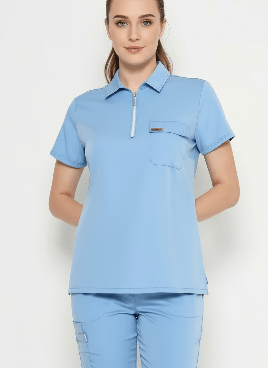 Polo Yaka Bebe Mavisi Kadın Medikal Üniforma Scrubs - Class ÜniformaMedikal Scrubs
