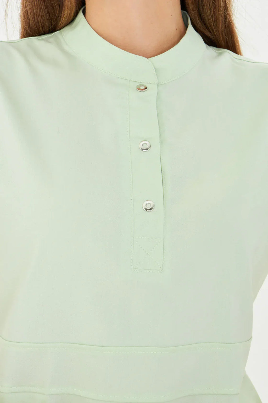 N O V A | Tek Üst Su Yeşili Kadın Likralı Hakim Yaka Yarım Pat Çıtçıtlı Hemşire Ve Doktor Forması Scrubs - Class ÜniformaMedikal Scrubs